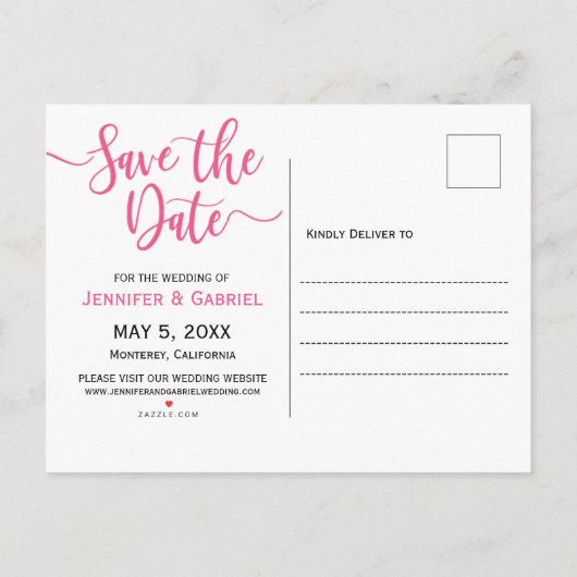 ピンクフローラタイポグラフィオンブルー日付の保存 案内ポストカード (裏面)