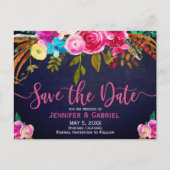 ピンクフローラタイポグラフィオンブルー日付の保存 案内ポストカード (正面)