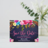 ピンクフローラタイポグラフィオンブルー日付の保存 案内ポストカード (スタンド正面)