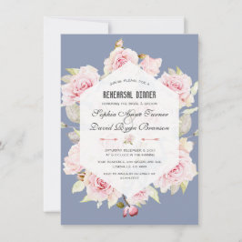 ピンクフローラダスティブルージオメトリックリハーサルディナー 招待状