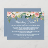 ピンクフローラダスティブルー結婚の詳細挿入カード ポストカード (正面/裏面)