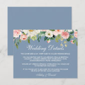 ピンクフローラダスティブルー結婚の詳細挿入カード ポストカード (正面/裏面)