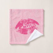 ピンクフローラダマスク及びホットピンク唇 バスタオルセット (ウォッシュタオル)