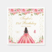 ピンクフローラダークスキンガールバースデーパーティー スタンダードカクテルナプキン (正面)