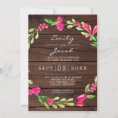 ピンクフローラダークブラウン素朴ウッドカントリーウェディング 案内状 (正面)