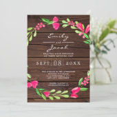 ピンクフローラダークブラウン素朴ウッドカントリーウェディング 案内状 (スタンド正面)