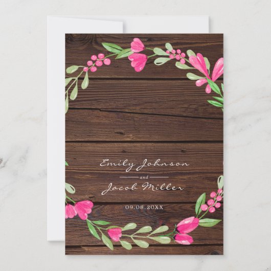 ピンクフローラダークブラウン素朴ウッドカントリーウェディング 案内状 (裏面)