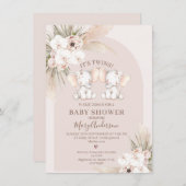 ピンクフローラツインアーチゾウ赤ちゃんシャワー 招待状 (正面/裏面)