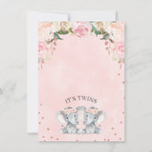 ピンクフローラツイン女の子ゾウ赤ちゃんシャワー 招待状 (裏面)