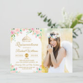 ピンクフローラティアラキンセアニラ15誕生日写真 招待状 (スタンド正面)