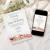 ピンクフローラティーカップと真珠の誕生日パーティー 招待状