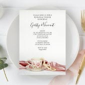 ピンクフローラティーカップと真珠リハーサルディナー 招待状