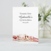 ピンクフローラティーカップパールキンセアニェラありがとう サンキューカード (スタンド正面)