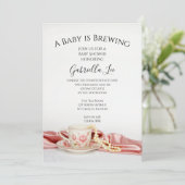 ピンクフローラティーカップベビー醸造シャワー 招待状 (スタンド正面)
