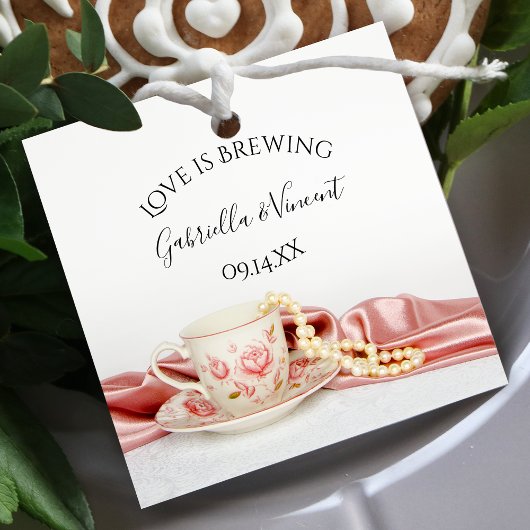 ピンクフローラティーカップ真珠の愛は醸造結婚の フェイバータグ