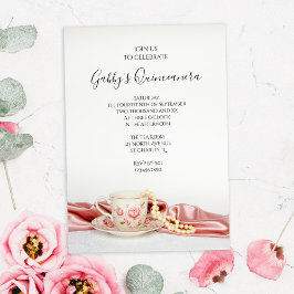 ピンクフローラティーカップ真珠キンセアニェラパーティー 招待状