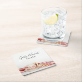 ピンクフローラティーカップ真珠結婚付 スクエアペーパーコースター (インサイチュ)