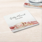 ピンクフローラティーカップ真珠結婚付 スクエアペーパーコースター (アングル)