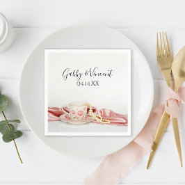 ピンクフローラティーカップ真珠結婚付 スタンダードカクテルナプキン