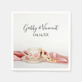 ピンクフローラティーカップ真珠結婚付 スタンダードカクテルナプキン (正面)