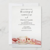 ピンクフローラティーカップ真珠結婚付 招待状 (正面)