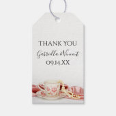 ピンクフローラティーカップ真珠結婚式の引き出物ラベル ギフトタグ (正面)