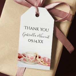 ピンクフローラティーカップ真珠結婚式の引き出物ラベル ギフトタグ