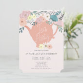 ピンクフローラティーパーティーガール誕生日 招待状 (スタンド正面)