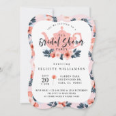 ピンクフローラティーパーティーブライダルシャワー招待 招待状 (正面)