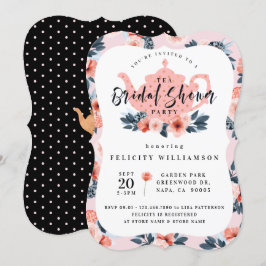 ピンクフローラティーパーティーブライダルシャワー招待 招待状