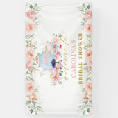 ピンクフローラティーパーティーブライダルベビー誕生日へようこそ 横断幕 (縦)