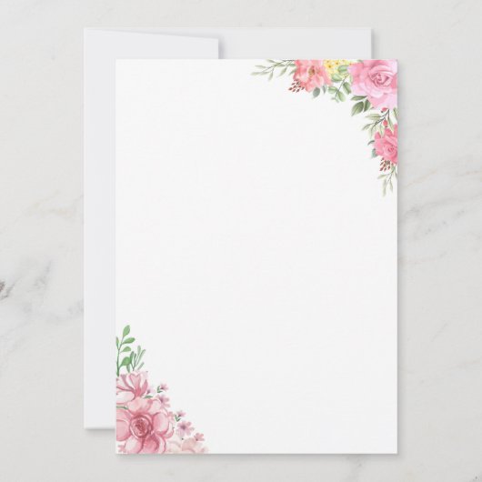 ピンクフローラティーパーティー誕生日招待状 招待状 (裏面)