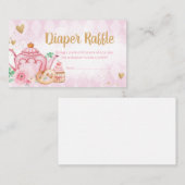 ピンクフローラティーパーティー赤ちゃんシャワーおむつラッフル エンクロージャーカード (正面/裏面)