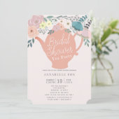 ピンクフローラティーポットティーパーティーブライダルシャワー 招待状 (スタンド正面)