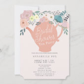 ピンクフローラティーポットティーパーティーブライダルシャワー 招待状 (正面)