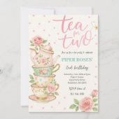 ピンクフローラティー2種誕生日招待状 招待状 (正面)