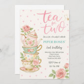 ピンクフローラティー2種誕生日招待状 招待状 (正面/裏面)