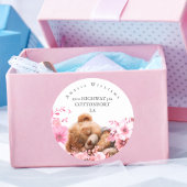 ピンクフローラテディベア差出人住所ラベル ラウンドシール