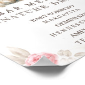 ピンクフローラテディベア赤ちゃんシャワーバーメニュー ポスター (角)