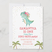 ピンクフローラディノファーストバースデーパーティ招待状 招待状 (正面)