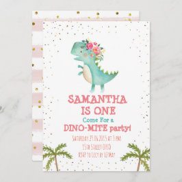 ピンクフローラディノファーストバースデーパーティ招待状 招待状