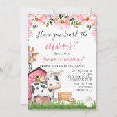 ピンクフローラデイジーヒアザムーズカウ誕生日 招待状 (正面)