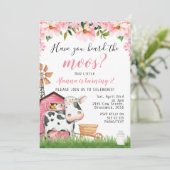 ピンクフローラデイジーヒアザムーズカウ誕生日 招待状 (スタンド正面)