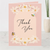 ピンクフローラデイジービーズベビーシャワー サンキューカード (正面)