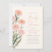 ピンクフローラデイジーベビーイン開花ベビーシャワー 招待状 (正面)