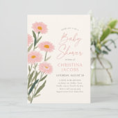 ピンクフローラデイジーベビーイン開花ベビーシャワー 招待状 (スタンド正面)