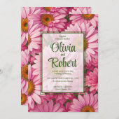 ピンクフローラデイジーレトロピンク結婚の花 招待状 (正面/裏面)
