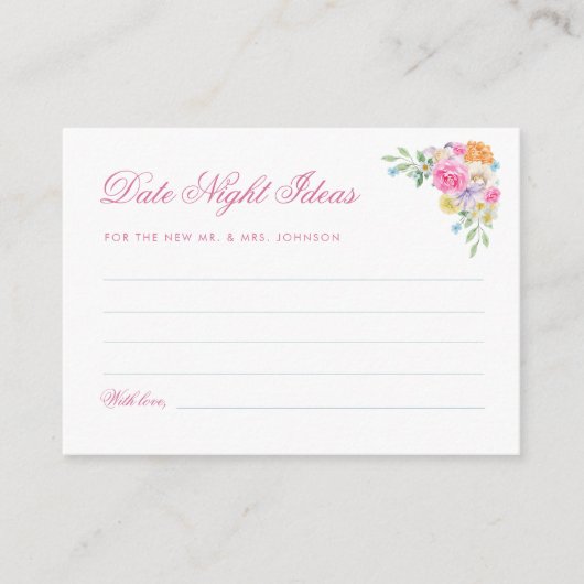 ピンクフローラデイトナイトアイディアブライダルシャワー エンクロージャーカード (正面)