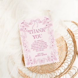 ピンクフローラトイレデジュイガールベビーシャワー サンキューカード