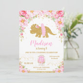 ピンクフローラトリケラトプス誕生日ガール 招待状 (スタンド正面)